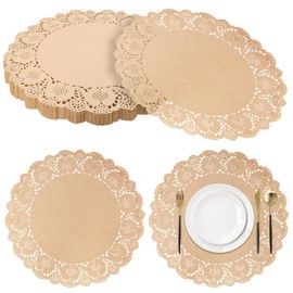 100 Pieces Round Kraft Paper Doilies 13.5 Inches Lace Papers Doilies Disposable Decorative Place Mats Table Pads for Food Cakes Crafts Party Weddings Tableware Decor
