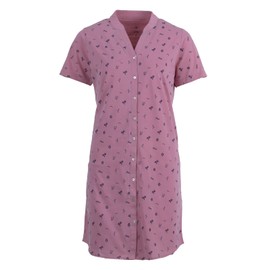 Zeitlos Women's Short Sleeve Stand-Up Collar Flamingo Flowers Button Down Nightdress, antique pink, XXL