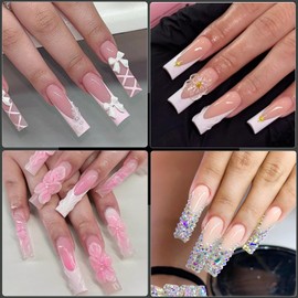 Cycullinyt 240Pcs Square Soft Gel Nail Tips, Long Square Nails, 12 Sizes Full Cover Acrylic Fake Nails Straight Clear False Nail Extension for Beginner and Professional Home Salon DIY