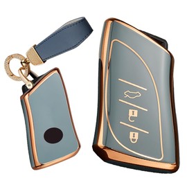 TECART Flip Car Key Case Cover Fits Lexus is ES GX NX RX LX LC LS RC UX US GS UX200 UX250h UX260 ES200 TPU Accessories Car Key 3 Button Key Case Key Fob Gold R-Grey A