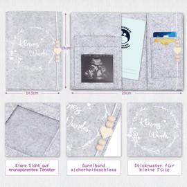 Felt Maternity Log Cover for German Maternity Log - Light Grey with Wooden Beads & Heart, Protective Cover for Documents & Ultrasound Photos, Gift for Pregnant Women & Mums