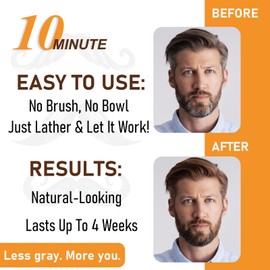 Men's Beard & Hair Dye Shampoo - Dark Brown | 10-Minute Instant Color for Beard, Mustache & Hair | Long-Lasting Gray Hair Coverage | 3-in-1 Dye, Shampoo & Conditioner | Gentle Formula | 6.8 Fl Oz