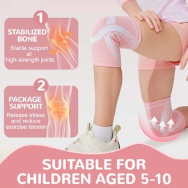 HABNI 1 Pair of Children's Knee Pads, Durable Joint Knee Brace, Compression Leg Cuffs, Comfortable Breathable Knee Wraps for 10-13 Years Old Girls Boys Basketball Sports Pink