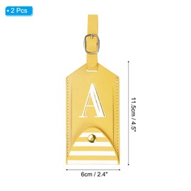 PATIKIL Luggage Tags 2 Pack PU Leather Embroidered Suitcase Tag Letter Travel Tag Privacy Protection Labels for Travel Baggage Suitcase, Yellow