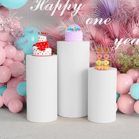 Putros Cylinder Pedestal Covers White 3Pcs Spandex Cylinder Plinth Stand Cover for Party Wedding Props Event Decor