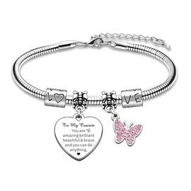 AMZQ Cousin Gifts Inspirational Charm Pink Butterfly Bracelet Gift Cousin Christmas Birthday Gift You Are Amazing Brilliant Beautiful & Brave And You Can Do Anything