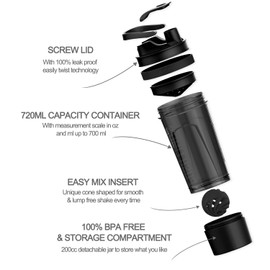 Artoid Mode - Botella inspiradora de proteínas para entrenamiento deportivo de 24 onzas, tecnología de mezcla doble con bolas de coctelera y rejillas de mezcla incluidas, caja de almacenamiento de proteínas Twist and Lock incluida