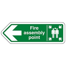 V Safety Shaped Safety Sign - Fire Assembly Point Arrow Left - 300X100-1MM Rigid Plastic