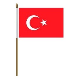 TURKEY COUNTRY SMALL 4 X 6 INCH STICK FLAG BANNER ON 10" PLASTIC POLE