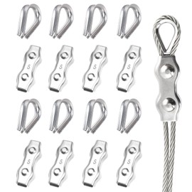Cable Clamp, Rope Clamps, Wire Rope Clamp, 16 Pieces Rope Clamp, 5 mm Clamp, Stainless Steel 304 Wire Rope Clips, Cable Clamps for Wire Rope, Steel Rope, Washing Line Tensioner