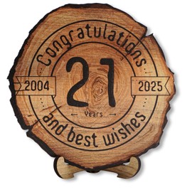 DARO Design - Wooden Disc - 21 Years - Size 20 cm - Gift for Anniversary, 21 Birthday, Anniversary - Congratulations