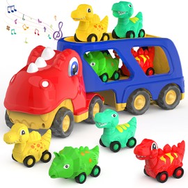 Moritakk Dinosaur Toys for Kids 2-4 Boys,Dinosaur Car Carrier Truck Toy with 4 Pull Back Dino Car，Dinosaur Truck for 2 3 4 5 Year Old Boy Toys,2 3 4 5 Year Old Boy Birthday Gift with Dino Sound.