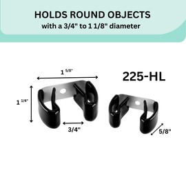 Spring Clip, Grip Clip, Holds 1" - 1 3/8" Diameter, (10) Ten Pack with Screws, Broom, Pipe, Tool Holder for Wall, Truck, Garden, Gibson Gripper Clips, part 225-HXL-10pk, Made in USA, Silver and Black