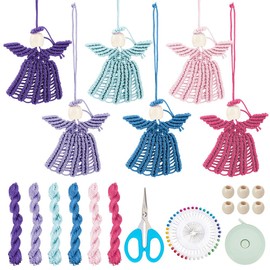 INFUNLY 6 Set DIY Macrame Angel Kits Colorful Macrame Angel Kit with Instruction Video Boho Macrame Angel Hanging Ornament for Beginners Handmade Macrame Starter Kit for Car Key Purse Bag Phone Decor
