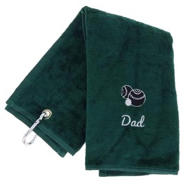 Always Looking Good Embroidered Dark Green Lawn Bowls Towel for Dad Tri-Fold Luxury Velour 50cm x 40cm Custom Bowling Towel with Carabiner