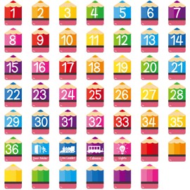 48Pcs Floor Stickers for Classroom Decorations Colorful Pencil Number Line Up Spots Stickers with Numbers 1-36 Pencil Shaped Decals Sitting Dots for Teachers Students Kindergarten Preschool Supplies
