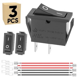 3-Pack UL Listed Rocker Toggle Switch with Wire, ON/Off SPST 2Pin Heavy Duty 20A Boat Switches for Home Auto Car Marine Boat, RK1-11, Black