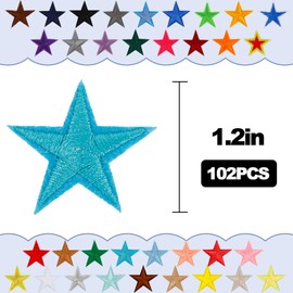 102 parches para planchar con estrellas, pequeños parches bordados de 1.2 pulgadas para ropa, chaquetas, mochilas, decoración de manualidades, multicolor