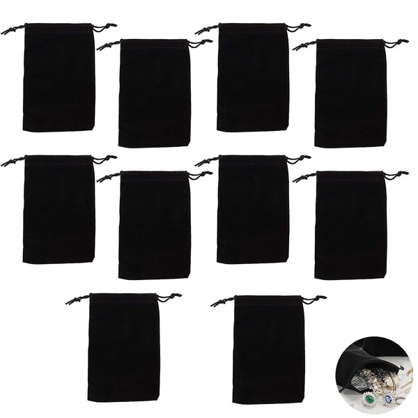 JFGDVW 10 Pcs Black Velvet Jewellery Pouches, Small Size Gift