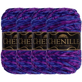 JubileeYarn Chenille Yarn - 100g/Skein Worsted Weight - Elysium - Variegated Multicolor Velvet - 4 Skeins