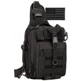 Protector Plus Tactical Sling Bag Military MOLLE Crossbody Pack Chest Shoulder Backpack EDC Diaper Satchel Motorcycle Bicycle Daypack (Patch Included), Black