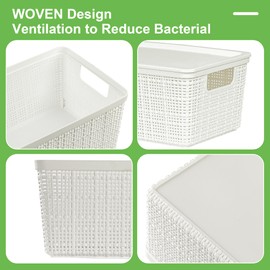 Wrrlors 6 Pack Plastic Storage Baskets With Lids,White Breathable Stackable Storage Bins,Small Storage Containers,for Organizing Storage Baskets on Desktops,Closets,Playrooms,Classrooms,Offices