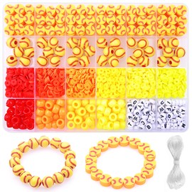 1600PCS Softball Sports Ball Polymer Clay Beads Charms for Friendship Bracelets Making Kit Cute Fun Beads DIY Arts Crafts Birthday Gifts for Kids Girls Baseball Bead