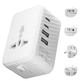 Reiseadapter Weltweit, Universal Reisestecker, Internationaler Netzadapter Steckdosenadapter, Travel Adapter (2x USB-C + 2x USB-A) & AC-Steckdose, Kompakter Reisestecker für EU UK US AU Japan Thailand