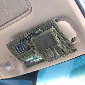 Molle Visor Panel Organizer, Tactical Car Sun Visor Cover Molle Webbing Compatible Vehicle Visor Storage Holder Pouch Universal Interior Accessories for Car Truck SUV (Army Green)