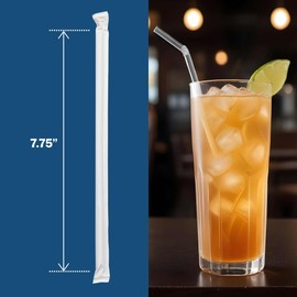 Clear Plastic Straws, Disposable - 400 Bendy Drinking Straws - 7.75" Individually Wrapped Straws - For Smoothies, Coffee, Alcohol, Juice, and More