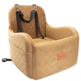 Lealchum Dog Booster Car Seat for Small/Medium Dogs,Ultra Soft Fabric Filling Memory Foam,Fully Detachable and Washable,Anti-Slip Base,3 Straps Easy to Install(Coffee,Medium)