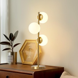 Kardleen Mid Century Modern Table Lamp White Glass Shade Nightstand Light for Bedroom Offices 3 Globe Table lamp Gold LED lamp