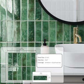 10 Sheet Peel and Stick Subway Kitchen Backsplash Tiles,3D Rectangle Waterproof Self-Adhesive Wall Tile Stick on Backsplash for Kitchen,Bathroom and Fireplace(Green,12"×12")