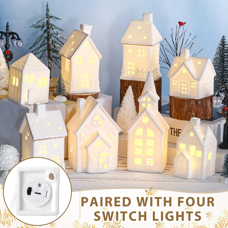 Wesiti 28 Pcs Ceramic LED Christmas Village Set Include 8