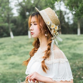 Toku to Yu Straw Hat, Cankan Hat, Lace with Flowers, Women's, Cute, Ribbon, Summer Beach Hat, Straw Hat, Girls, Parent and Child, Small Face Effect, UV Protection, Everyday Use, Spring and Summer,