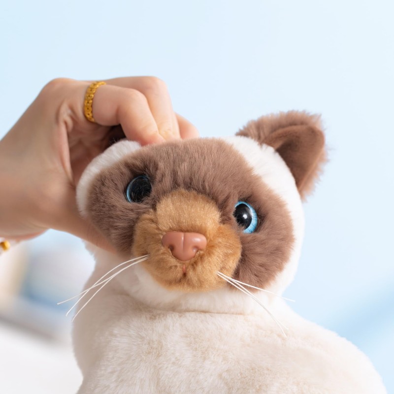 unsnurnoch 10" Realistic Siamese Cat Plush Toy, Soft Stuffed Siamese