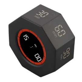 Rotating Timer with G Sensor, Desk Productivity Cube Timer, 1 3 5 15 30 60 90min Custom Countdown Timer Visual Timer with Stopwatch for Task Working Studying Kitchen (Black)