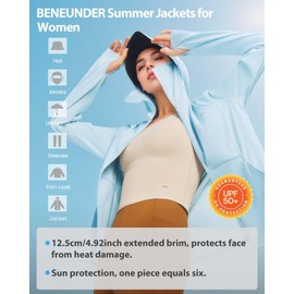 BENEUNDER Women's UPF 50+ Sun Protection Lightweight Hoodie Jacket Long Sleeve Active Sun Shirts for Outdoor Hiking Workout