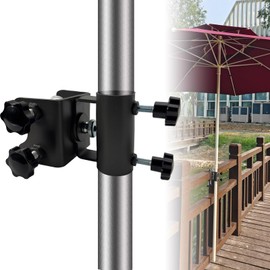 WujinJoy Heavy-Duty Patio Umbrella Clamp Stand - Adjustable Metal Umbrella Deck Parasol Holder Clip, Patio Umbrella Stand for Beach, Deck, Boats, Chair, Balcony, Dock & More, Black (1)
