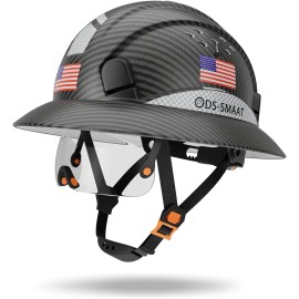 DeKe Full Brim Hard Hat Visor 6-Point Ratchet Suspension Slotted Safety Helmet ANSI Z89.1 OSHA Approved Superior ImpactSafety Helmet Type: General, Color: Matte black graphite pattern, Material: Composite