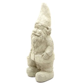 Garden Gnome with Bucket: Solid Durable Stone Statue with Vintage Texture. Sealed for Outdoors. Handcrafted USA. (Classic/White)