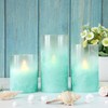 FLAVCHARM Blue Flameless Candles with Remote Aqua Glass Handmade Sandblast