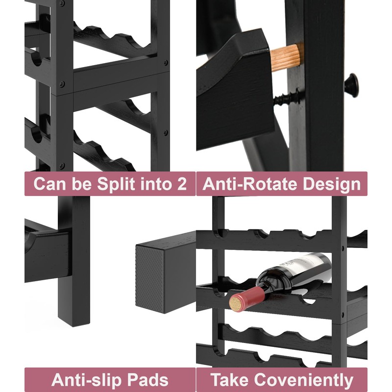 MOGELAFOO 24-Bottle Wine Rack Freestanding Floor, 6-Tier Wine Storage Shelves