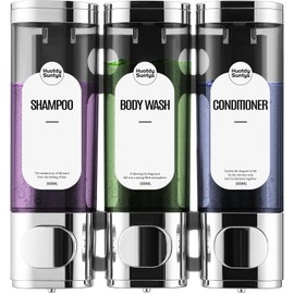 Shampoo and Conditioner Dispenser 3 Chamber No Drill, HUOTDY SUNTYS Shower Soap Dispenser Wall Mounted,Shampoo Dispenser for Shower Wall Body Wash Dispenser for Bathroom Toilet Hotel Kitchen (Chrome)