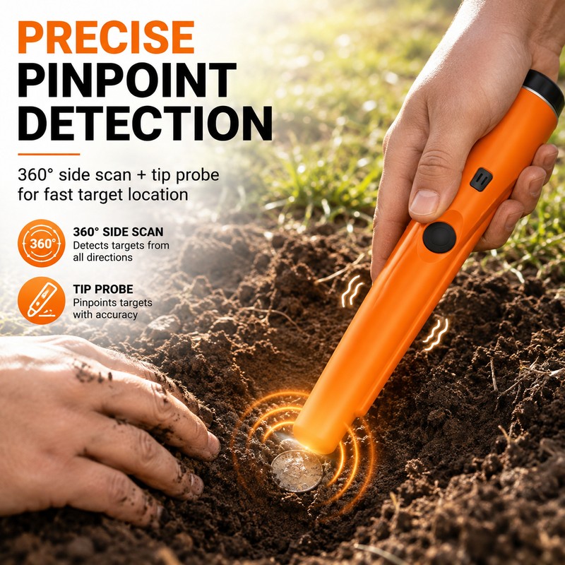 Handheld Metal Detector Pinpointer for Treasure Hunting – 360° Side