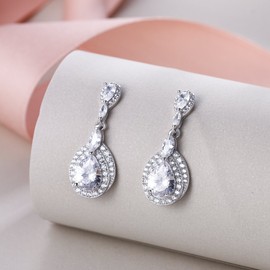 EVER FAITH® Women's 925 Sterling Silver CZ Wedding Tear Drop Pierced Dangle Earrings Clear, Sterling Silver Cubic Zirconia, Cubic Zirconia