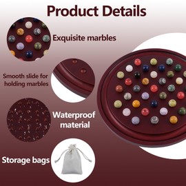 HOROW Large Marble Solitaire Board Game Wooden Classic Natural Stone Marbles Solitaire Game Set Containing 36 Colored Natural Stone Marbles Strategy and Smart Games (red Walnut)
