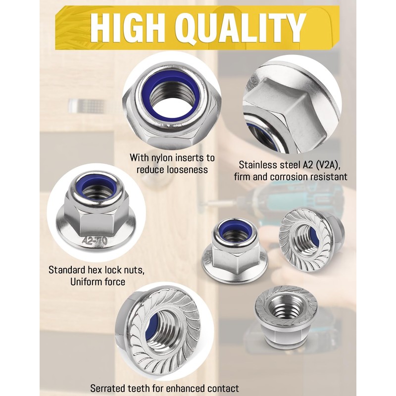 Caianwin Pack of 20 Flange Nuts M8 Nuts DIN 6926