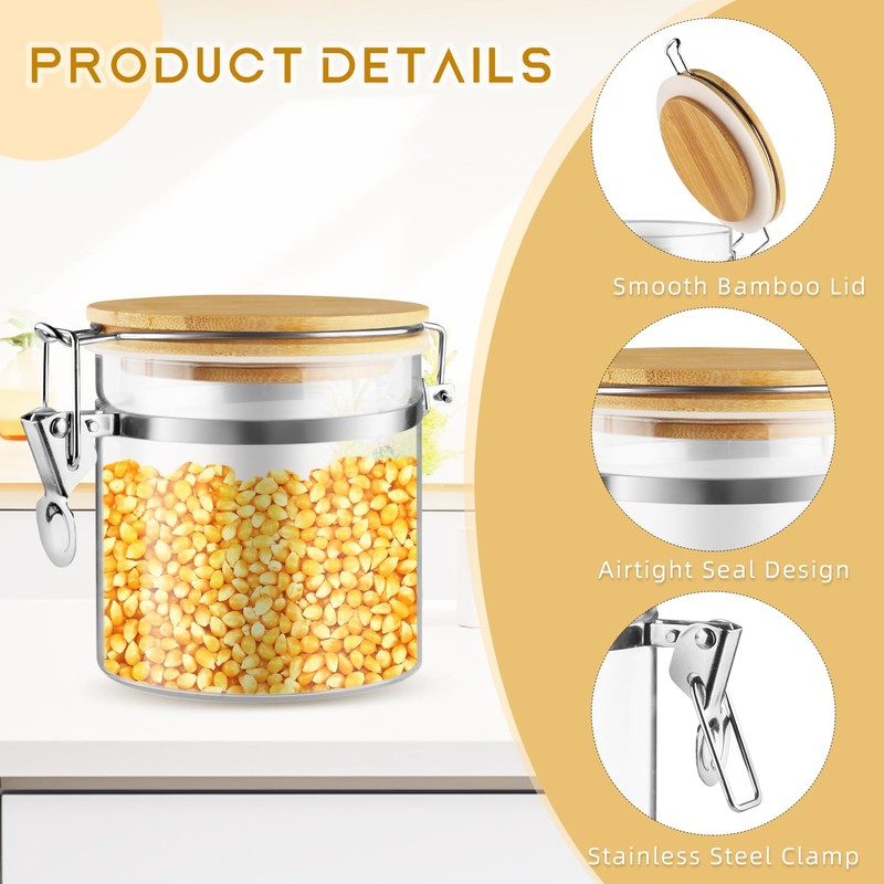 Mirrline 2 Pcs 700ml/23oz Clear Glass Jars Airtight Storage Jars