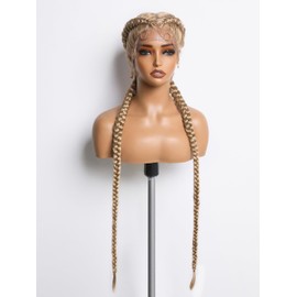 GORGIUS French Braided Wig 613 Blonde Knotless Braided Lace Front Wigs with Baby Hair Double Twist Braiding Pigtail Long Synthetic Box Braids Hair